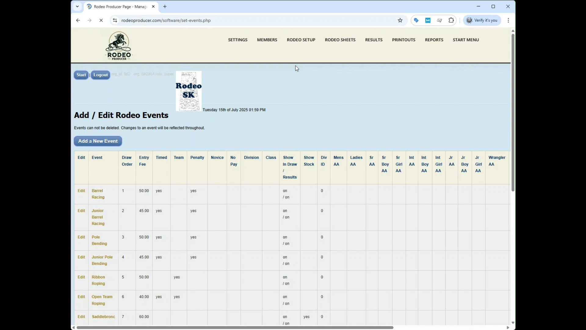Rodeo Producer - Introduction - Sample Data - Events