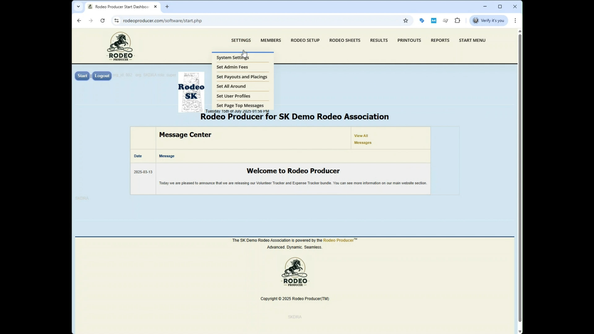 Rodeo Producer - Introduction - Start Screen Settings