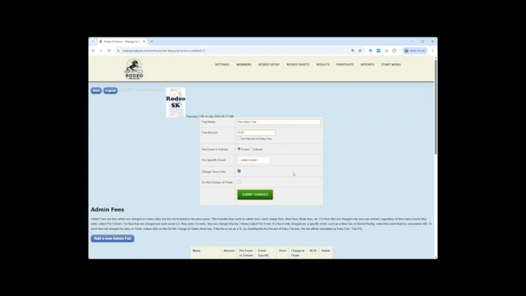Rodeo Producer Settings Admin Fees - Charge Once Only Rodeo Producer Settings Admin Fees - Charge Once Only