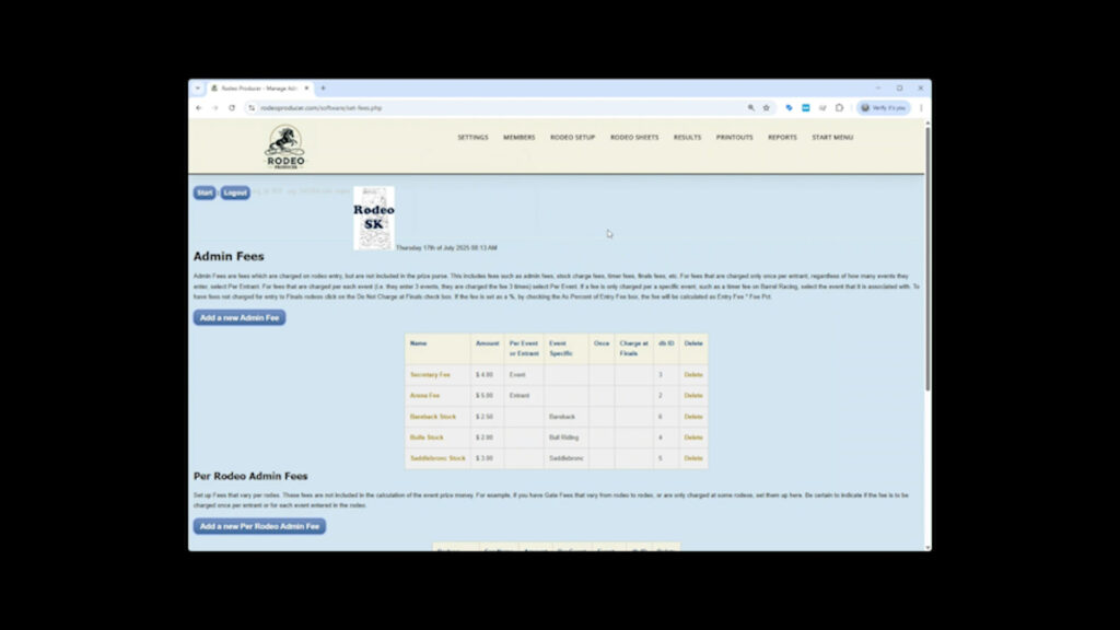 Rodeo Producer Settings Admin Fees - Default Rodeo Producer Settings Admin Fees - Default