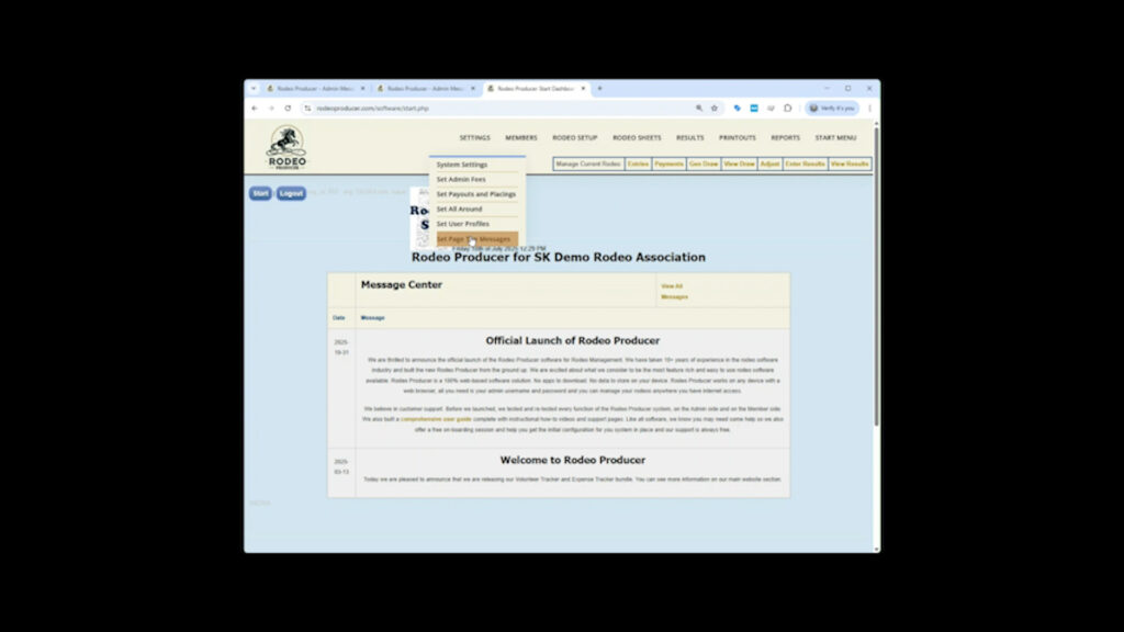 Rodeo Producer - Settings - Page Top - selection