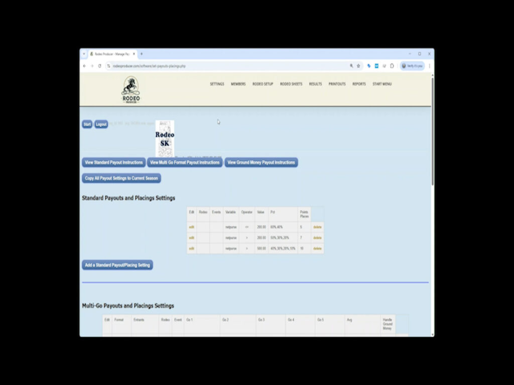 Rodeo Producer - Settings - Payouts and Placings - Jump Buttons Rodeo Producer - Settings - Payouts and Placings - Jump Buttons