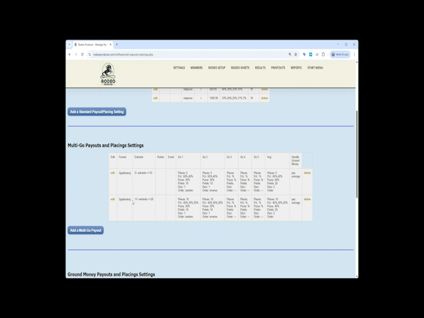Rodeo Producer - Settings - Payouts and Placings - Multi - multi- add tier Rodeo Producer - Settings - Payouts and Placings - Multi - multi- add tier