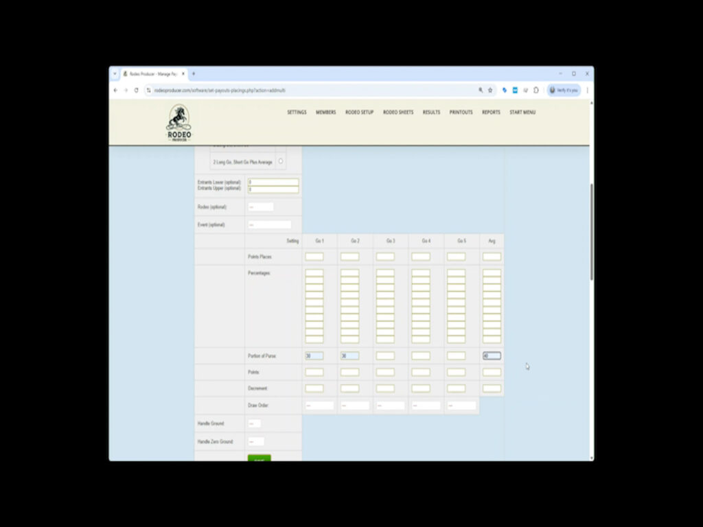 Rodeo Producer - Settings - Payouts and Placings - Multi - portion Rodeo Producer - Settings - Payouts and Placings - Multi - portion