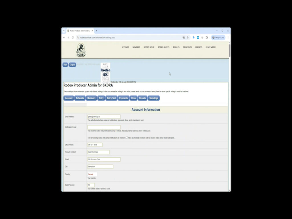Rodeo Producer - Settings - System Settings - Account - System Settings jump buttons