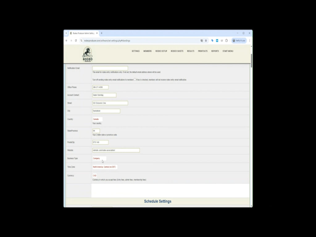 Rodeo Producer - Settings - System Settings - Account - business type