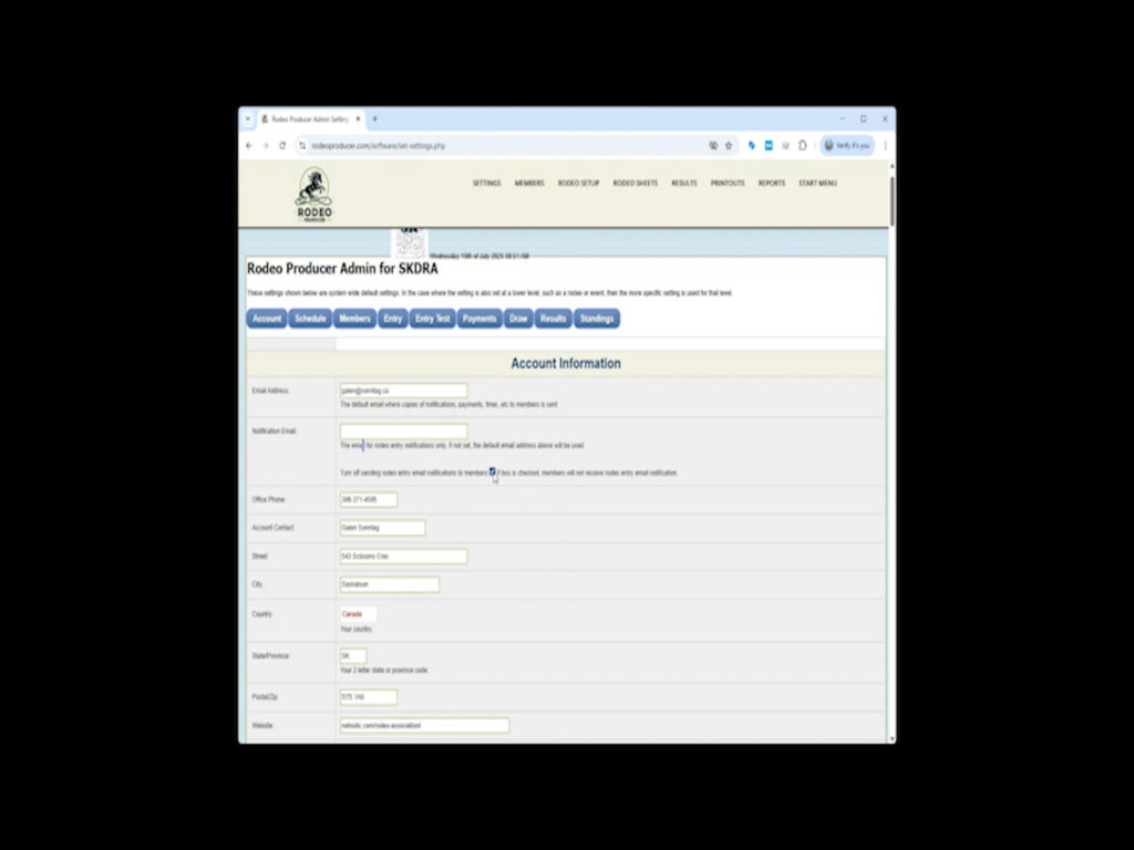 Rodeo Producer - Settings - System Settings - Account - email notification check box
