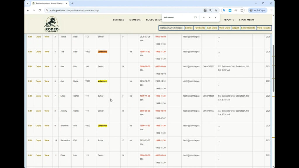 Rodeo Producer - Members - Set Members - CTRL F