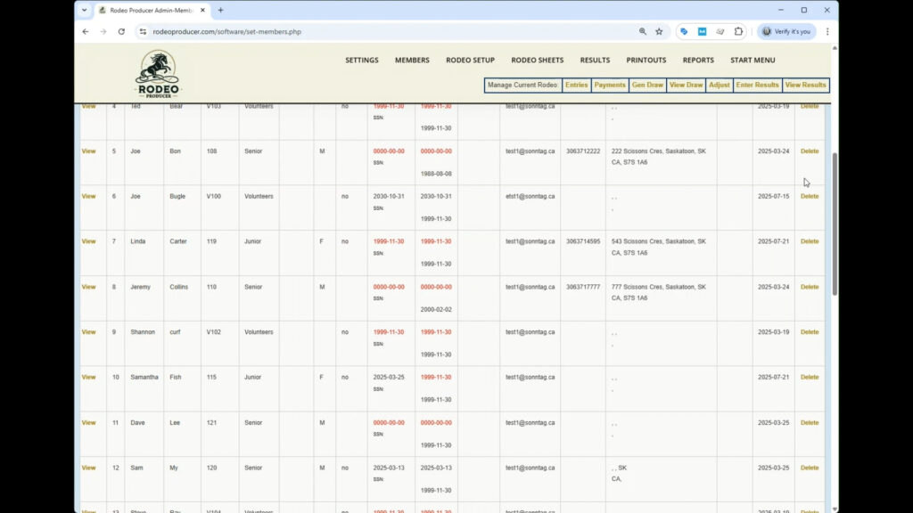 Rodeo Producer - Members - Set Members - Delete