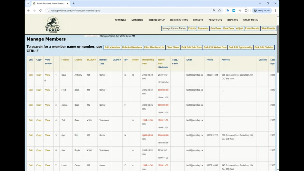 Rodeo Producer - Members - Set Members - Edit Links