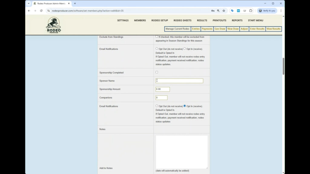 Rodeo Producer - Members - Set Members - Edit Member Advanced