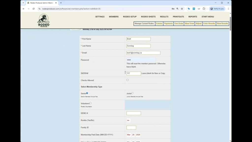 Rodeo Producer - Members - Set Members - Edit Member Info