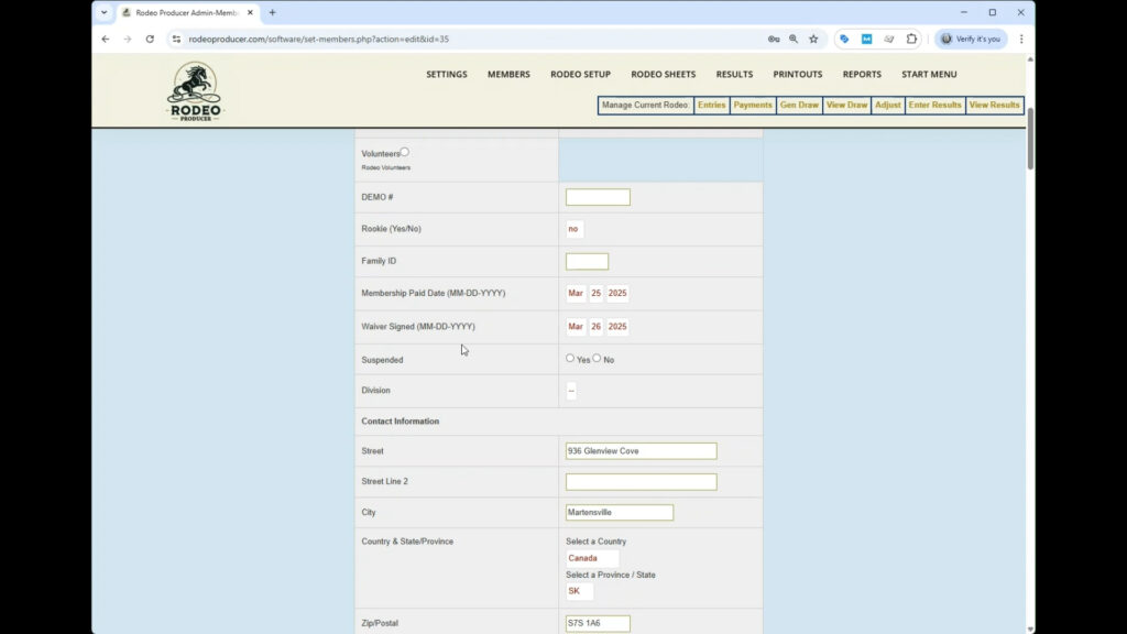 Rodeo Producer - Members - Set Members - Edit MemberDates