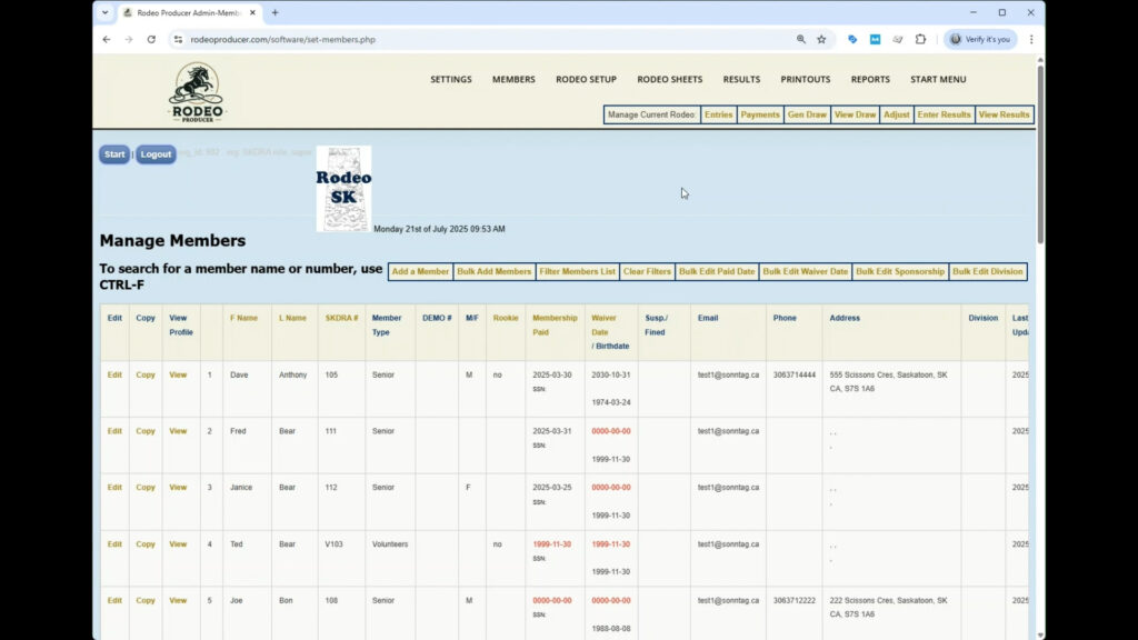Rodeo Producer - Members - Set Members - Initial View