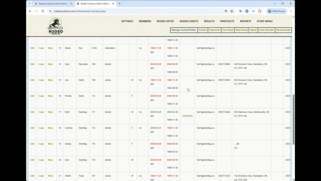 Rodeo Producer - Members - Set Members - Membershio Paid and Fines