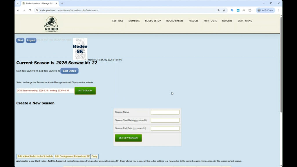 Rodeo Producer - Rodeo Setup - Set Seasons - 2026