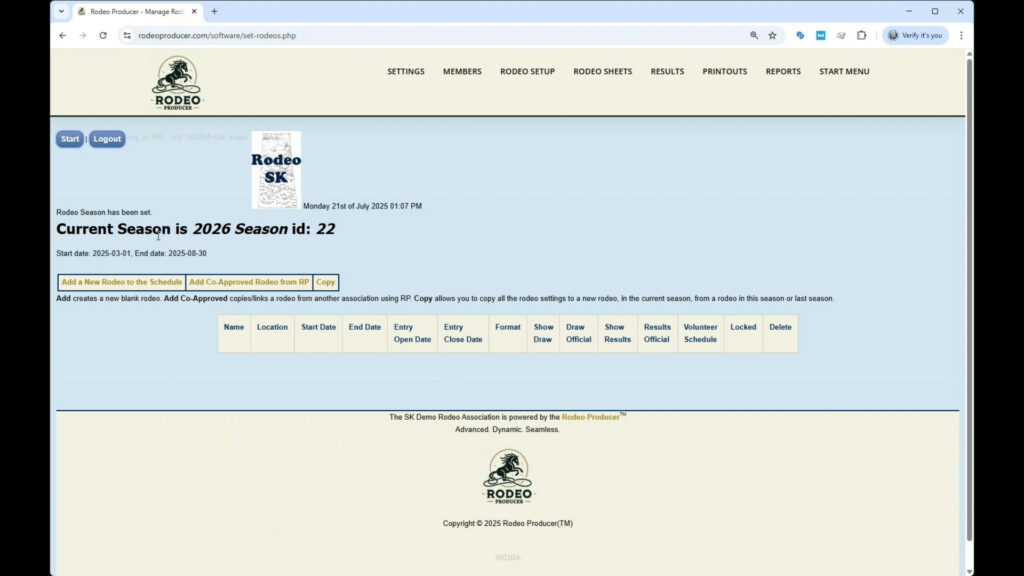 Rodeo Producer - Rodeo Setup - Set Seasons - New Season 2026