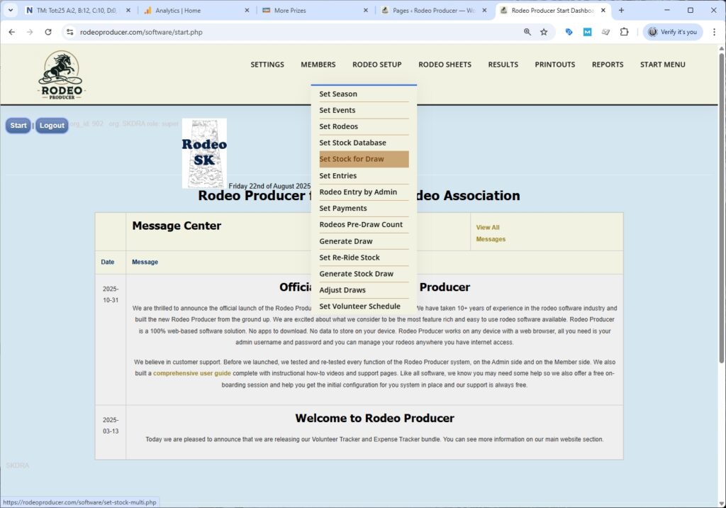 Rodeo Producer - Setup Rodeo - Set Stock for Draw - Select Rodeo Producer - Setup Rodeo - Set Stock for Draw - Select