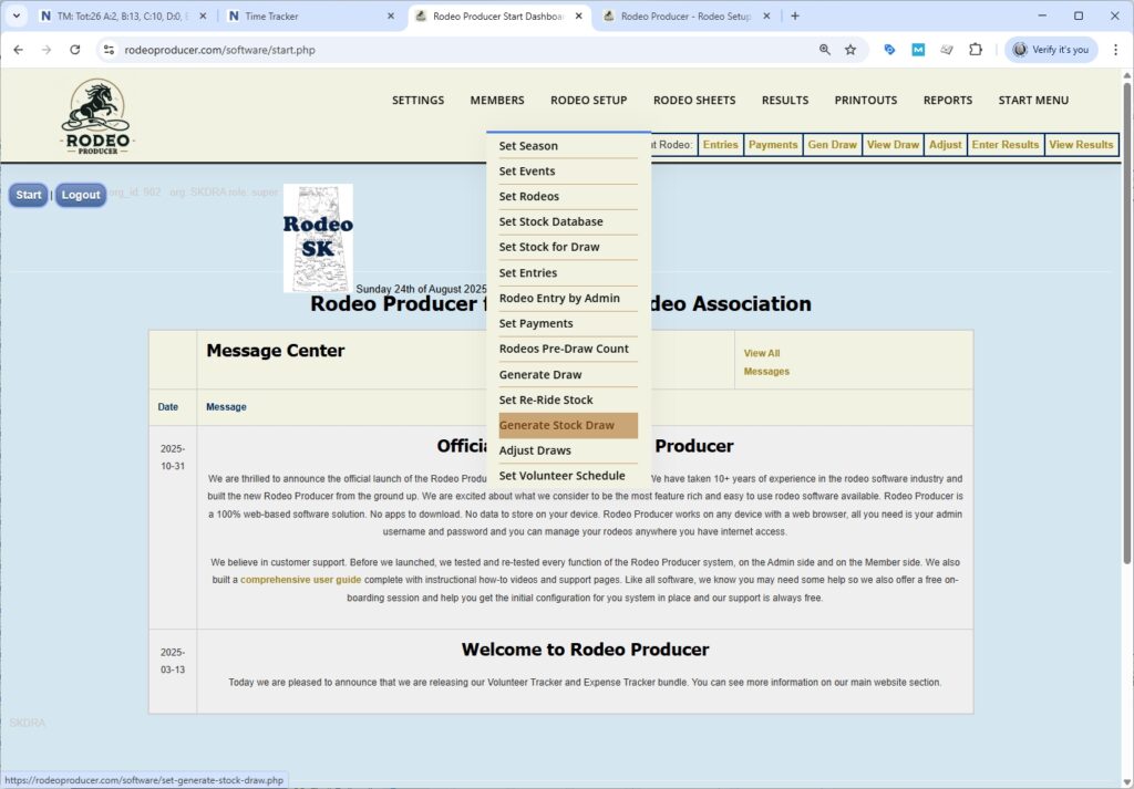 rodeo producer - rodeo setup - generate stock draw - select