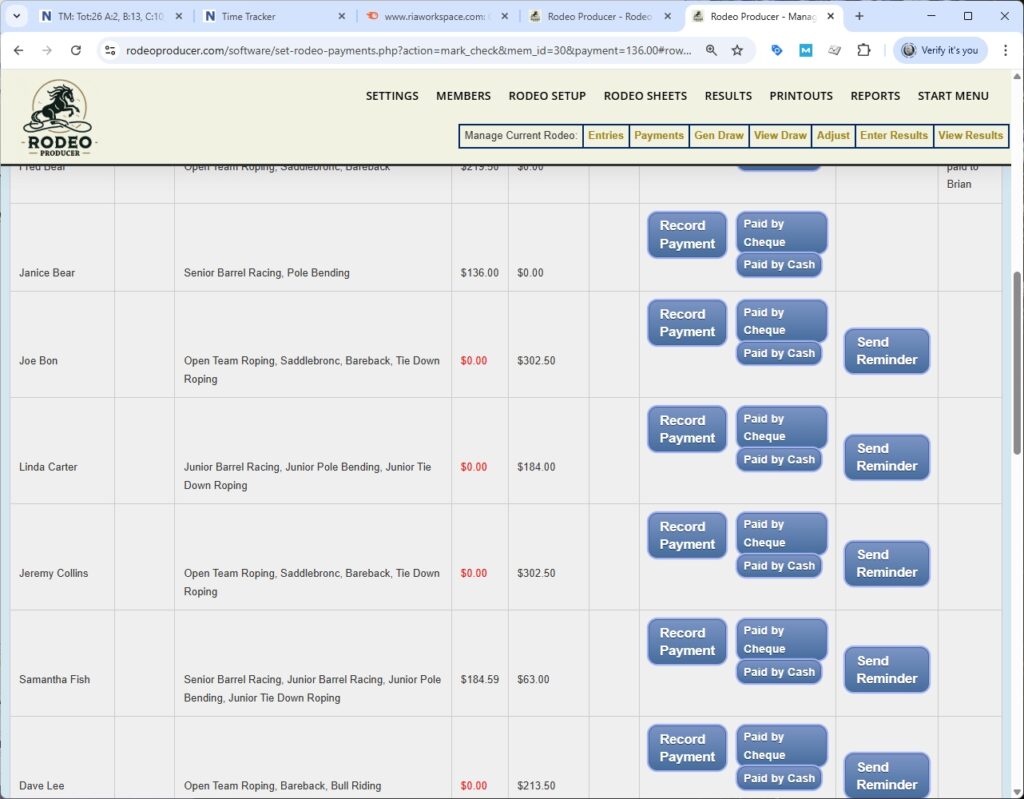 rodeo producer - rodeo setup - set payments - payment - janice bear