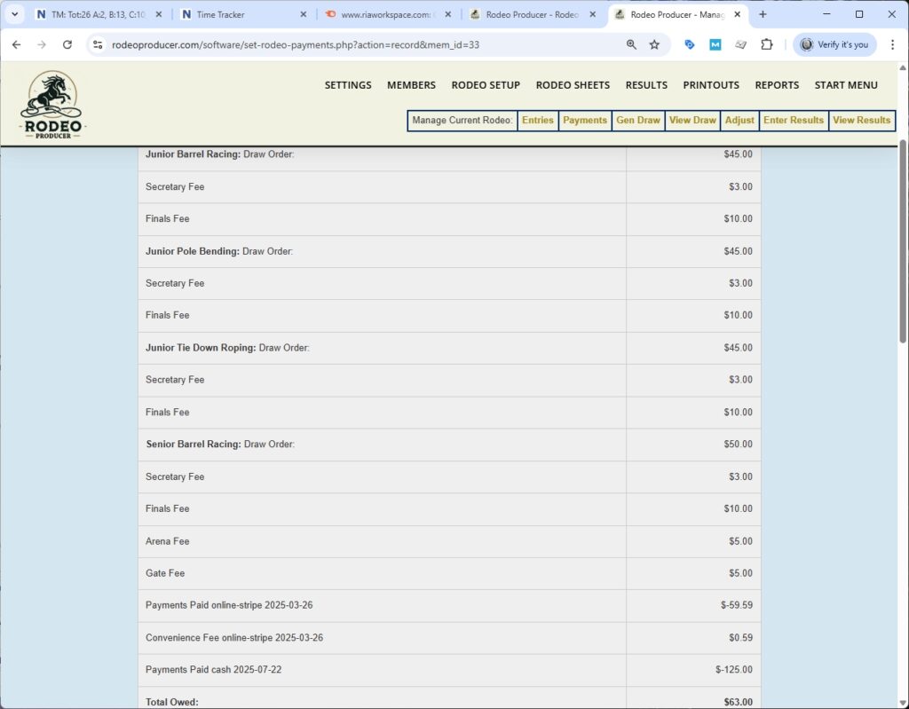 rodeo producer - rodeo setup - set payments - payment - samantha fish - detail