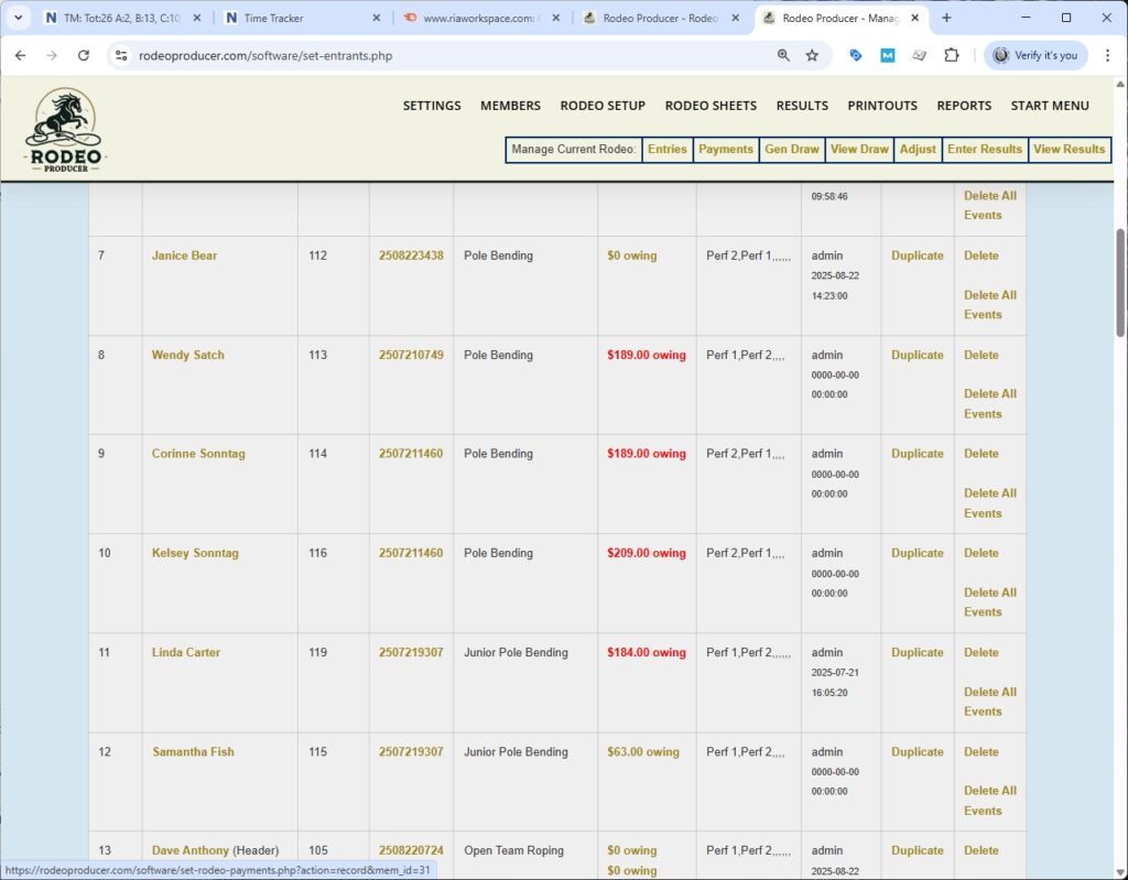 rodeo producer - rodeo setup - set payments - payment - wendy satch