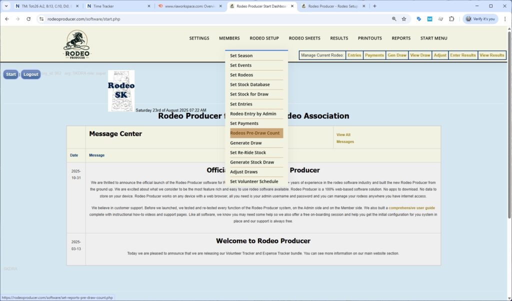 rodeo producer - rodeo setup - set pre-draw count - select