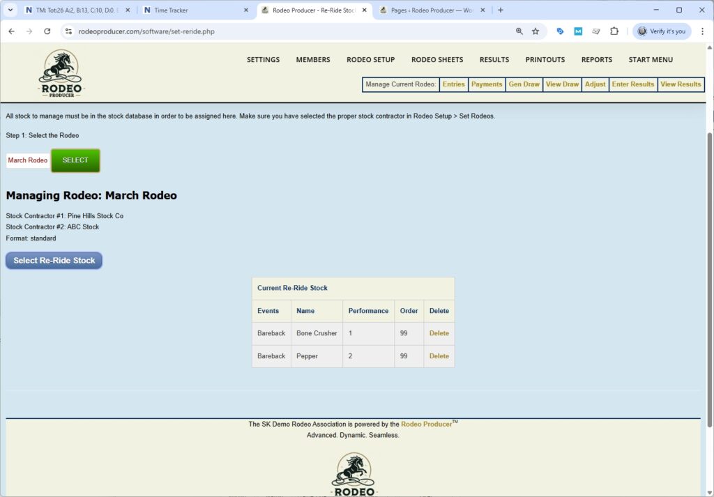 rodeo producer - rodeo setup - set re-ride stock - bareback