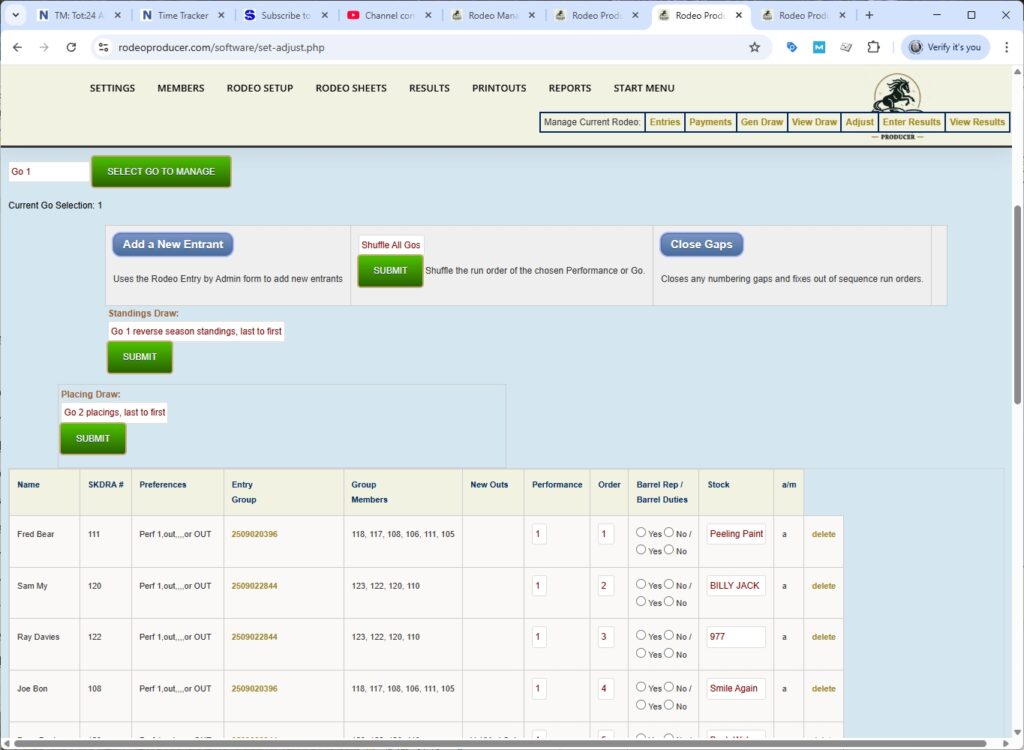 rodeo producer - advanced - 2 go plus average - adjust draws