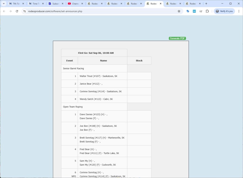 rodeo producer - advanced - 2 go plus average - announcer sheets