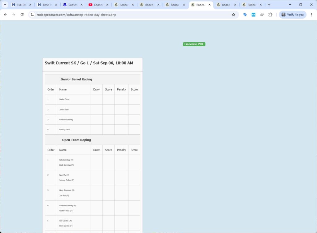 rodeo producer - advanced - 2 go plus average - day sheets