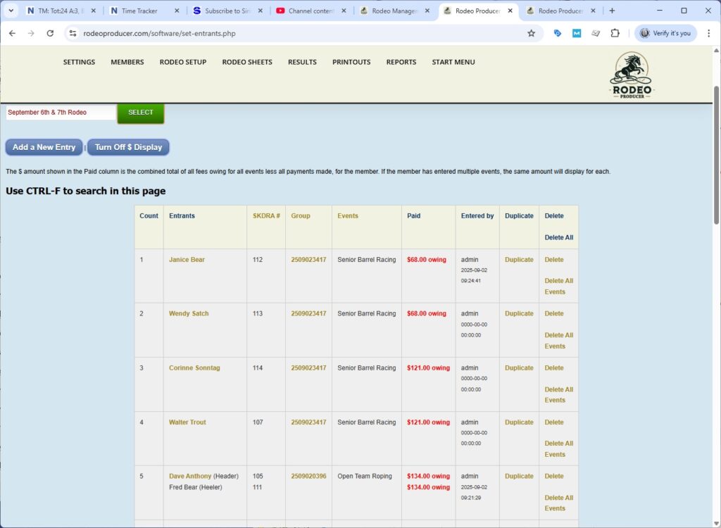 rodeo producer - advanced - 2 go plus average - entries - 1