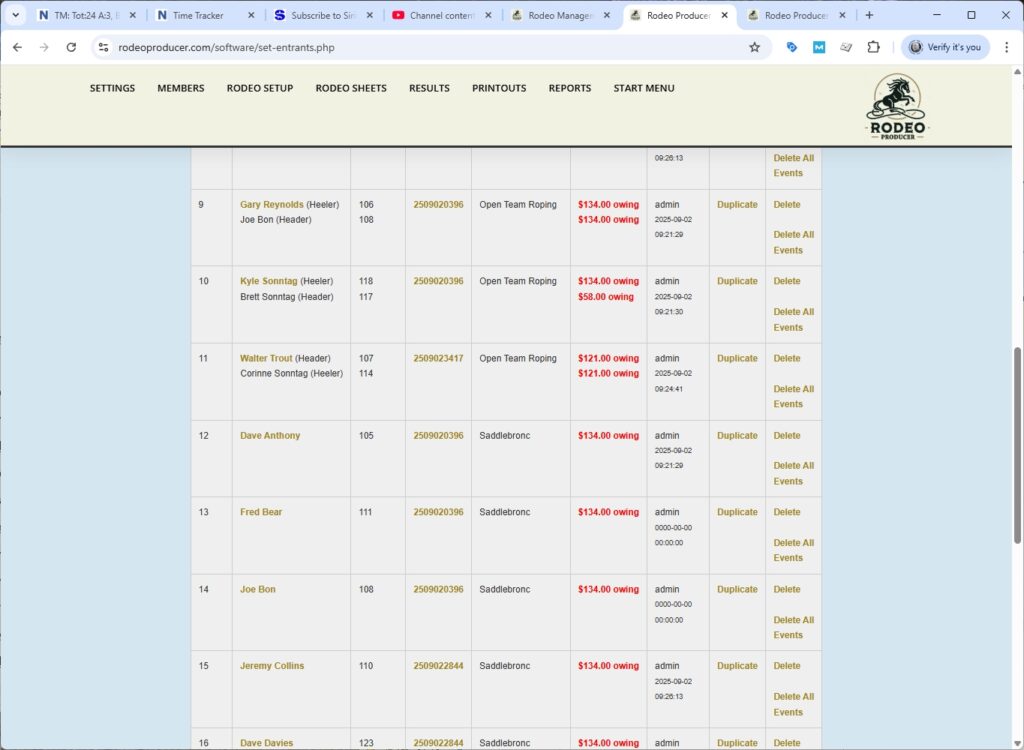 rodeo producer - advanced - 2 go plus average - entries - 2