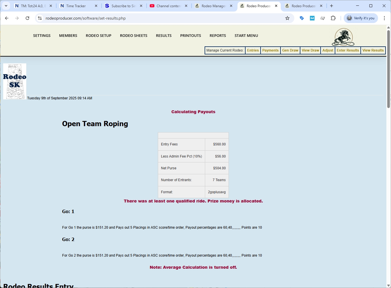 rodeo producer - advanced - 2 go plus average - results - otr go1 -2