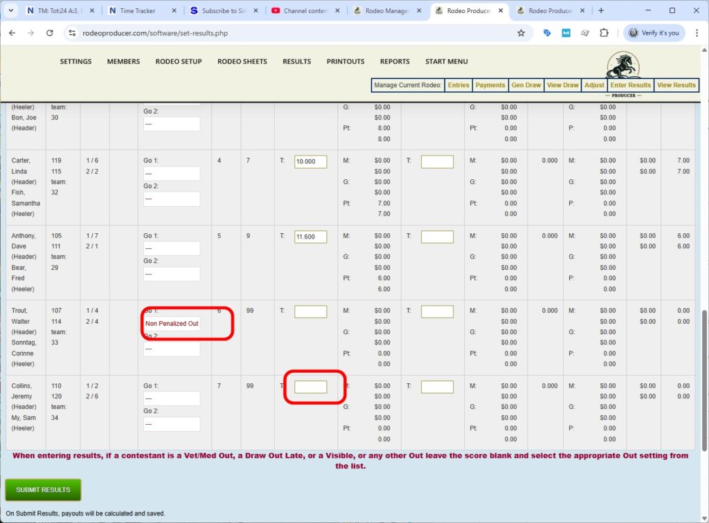 rodeo producer - advanced - 2 go plus average - results - otr go1 -3