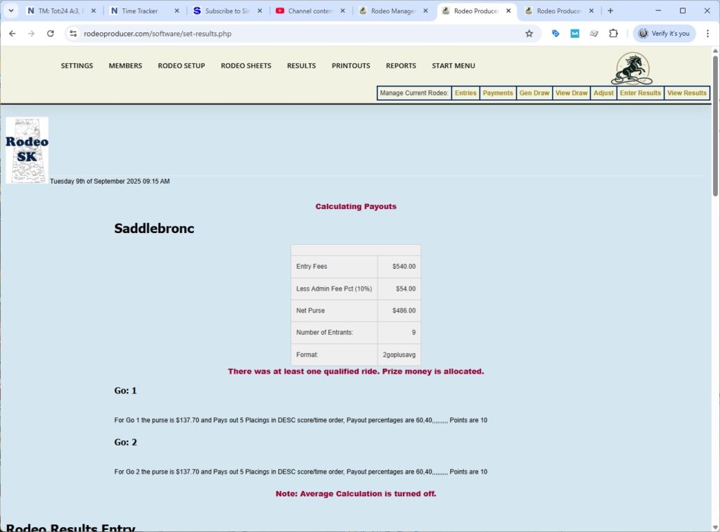rodeo producer - advanced - 2 go plus average - results - sb - go1 -1