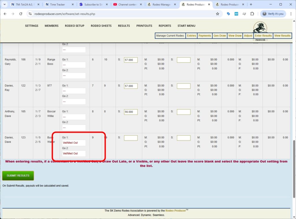 rodeo producer - advanced - 2 go plus average - results - sb - go1 -3