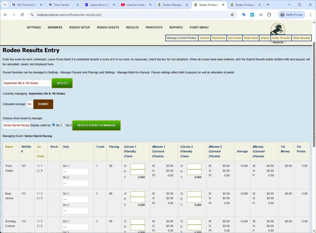 rodeo producer - advanced - 2 go plus average - results - sbr go1 -1