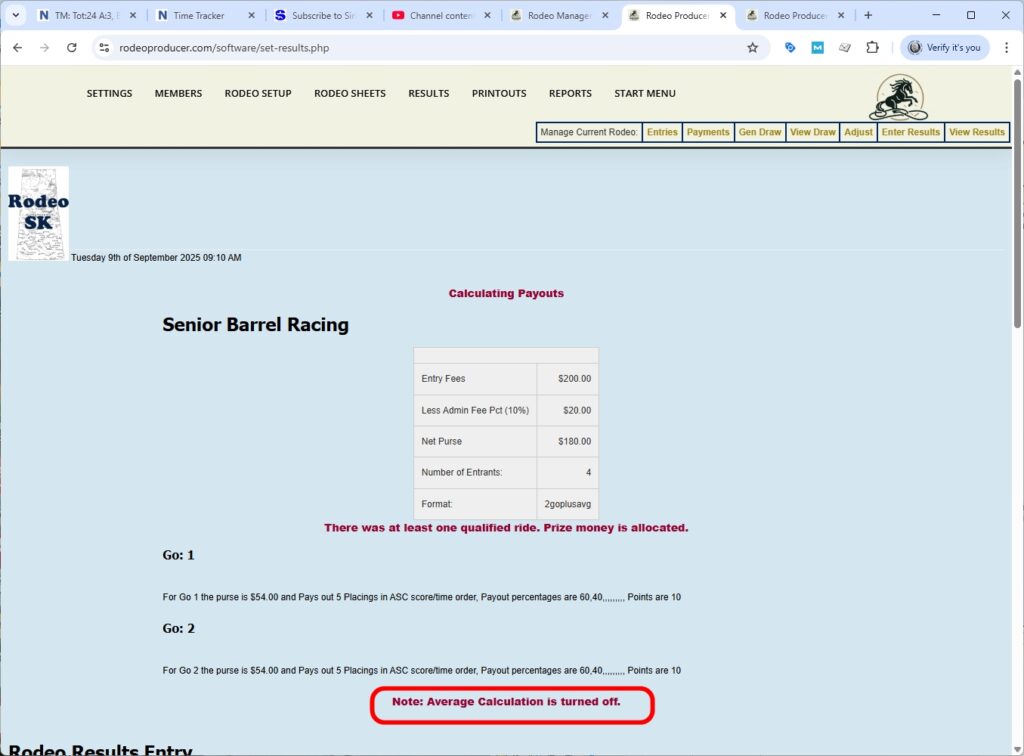 rodeo producer - advanced - 2 go plus average - results - sbr go1 -3
