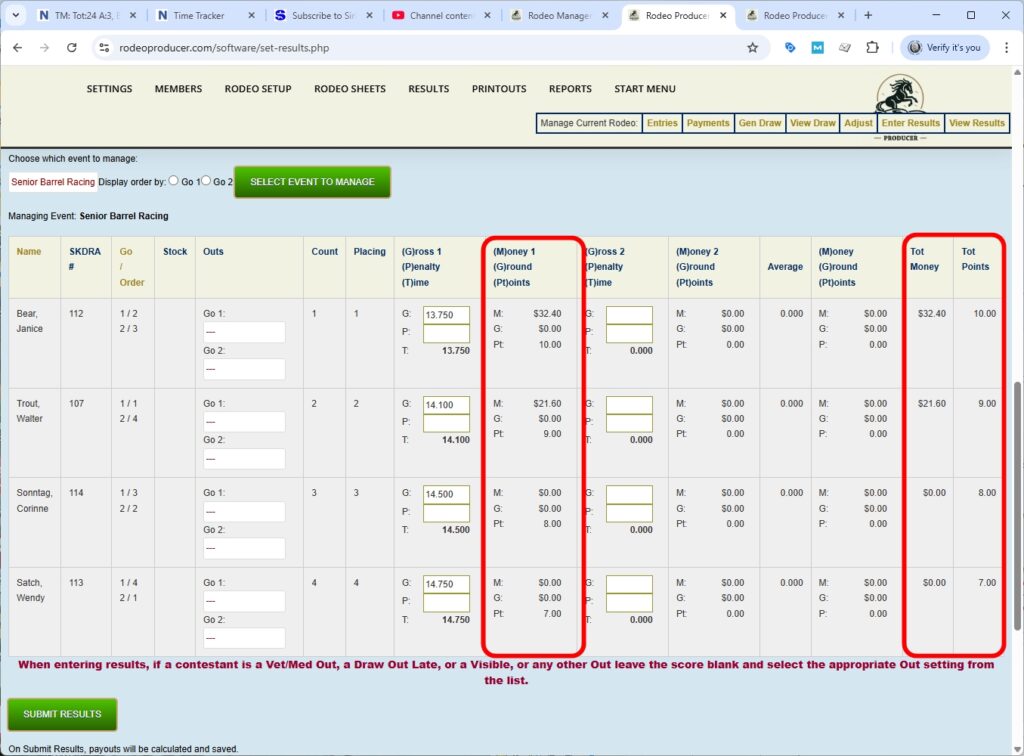 rodeo producer - advanced - 2 go plus average - results - sbr go1 -4