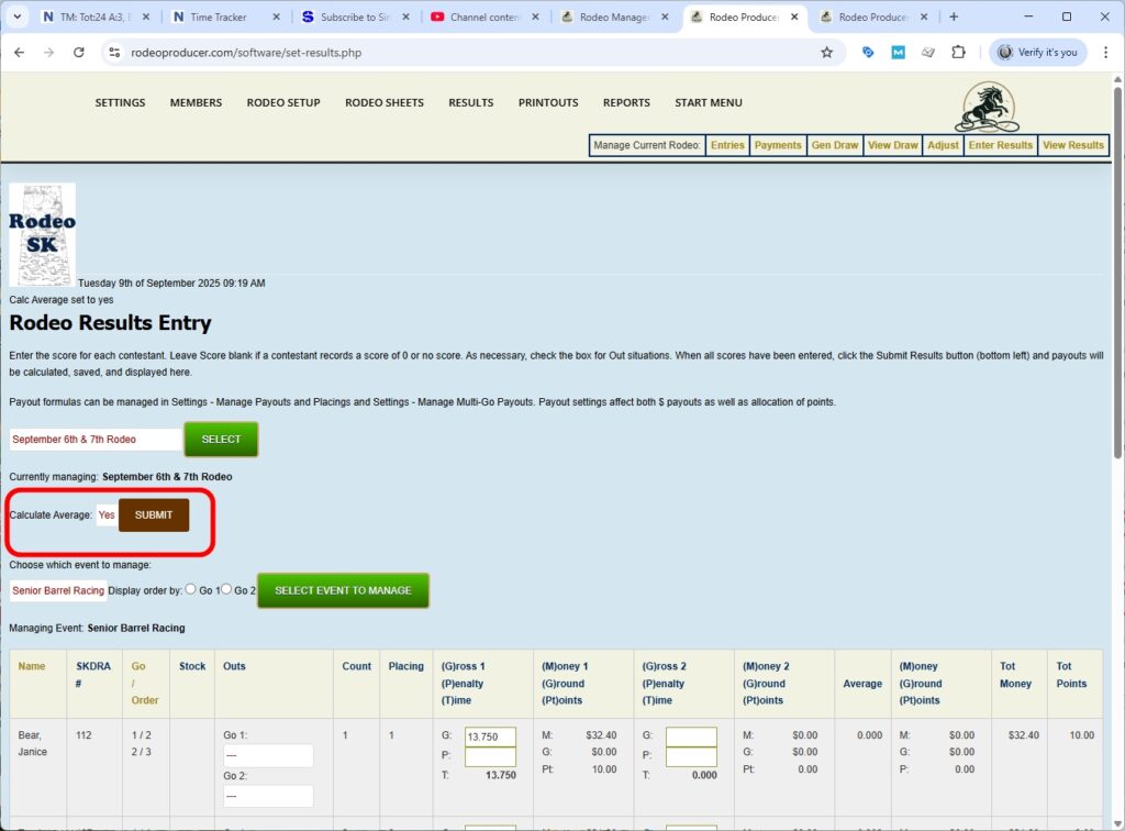 rodeo producer - advanced - 2 go plus average - results - sbr go2 -1