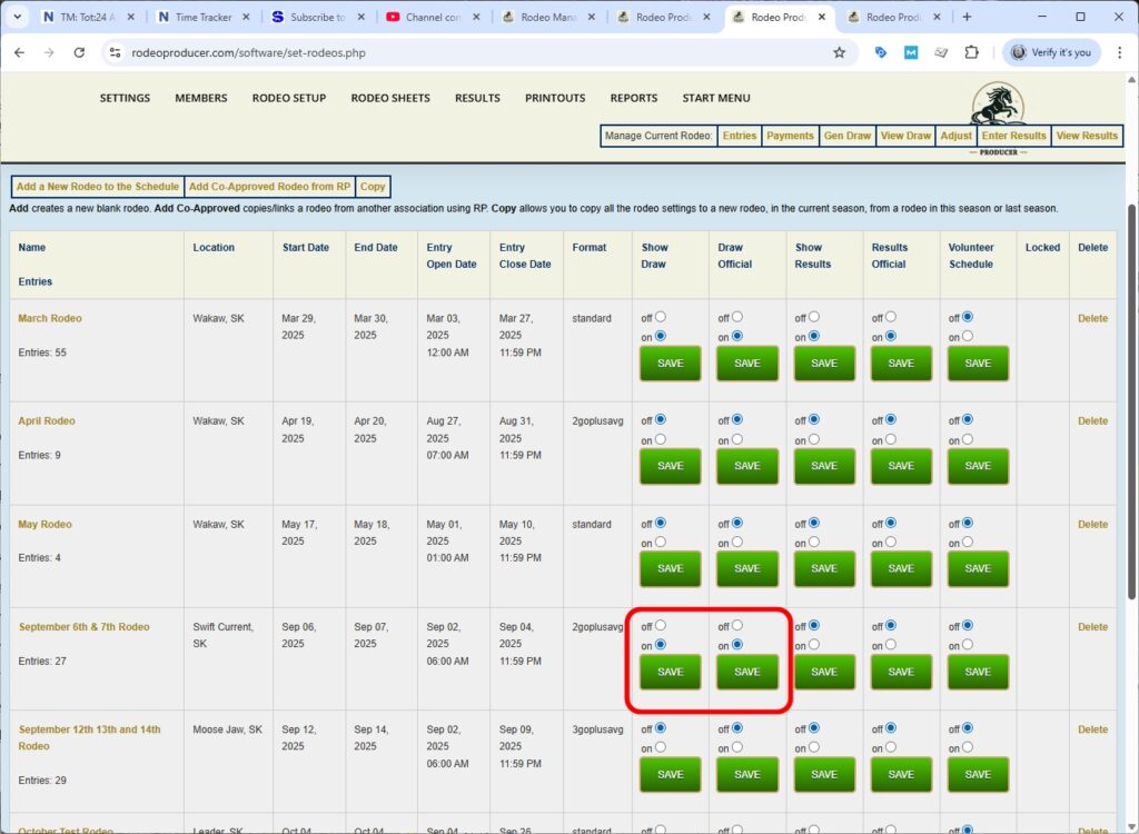 rodeo producer - advanced - 2 go plus average - show draw