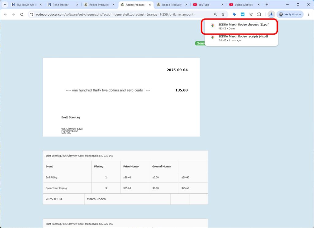 rodeo producer - printouts - cheques - file link