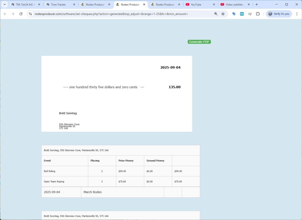 rodeo producer - printouts - cheques - print preview
