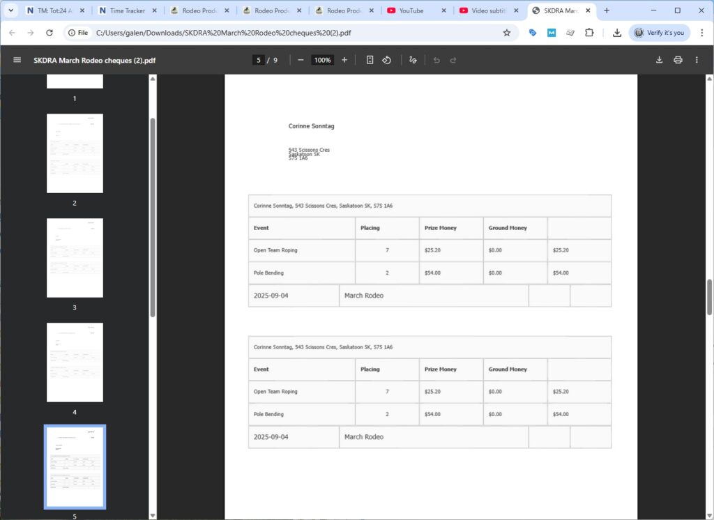 rodeo producer - printouts - cheques - print preview 2