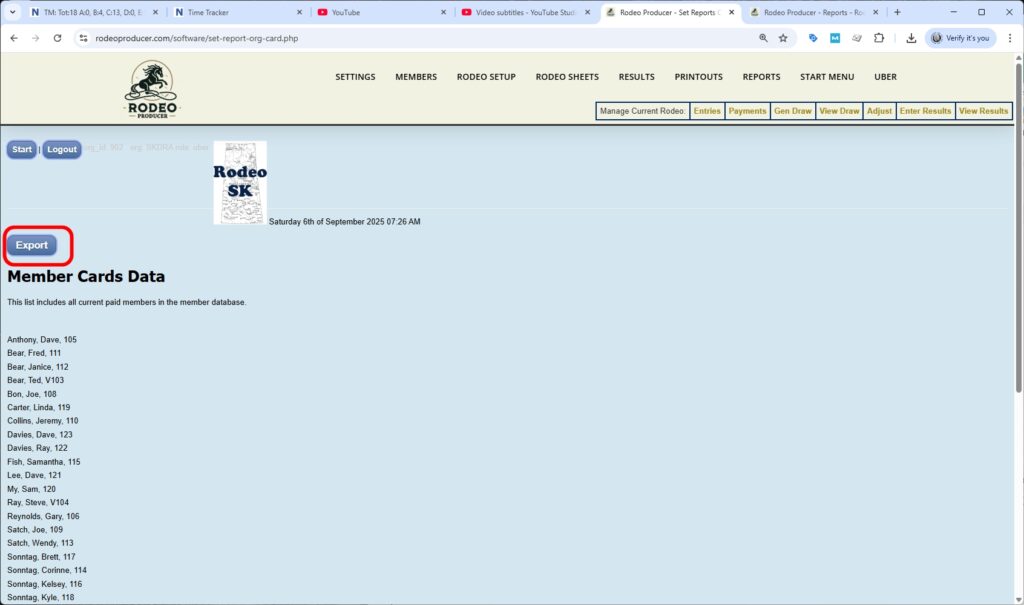 rodeo producer - reports - card data - list