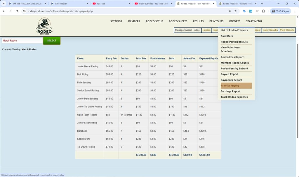 rodeo producer - reports - priority report - select