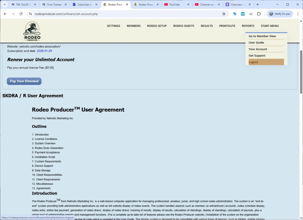 rodeo producer - start menu - logout - select rodeo producer - start menu - logout - select