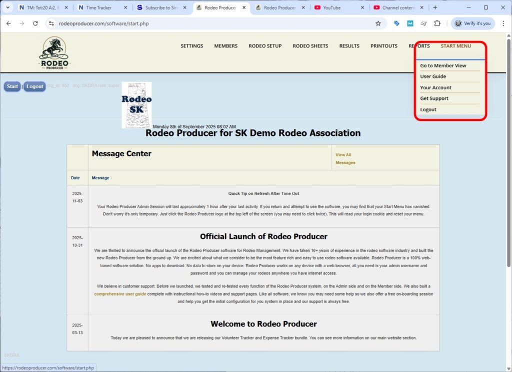 rodeo producer - start menu - select rodeo producer - start menu - select