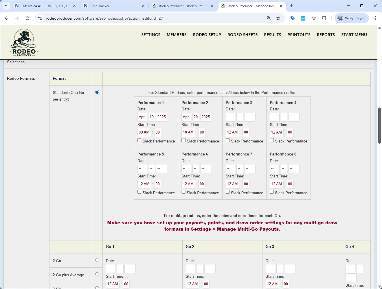 Rodeo Producer - Rodeo Setup - Set Rodeos - Edit - Formats